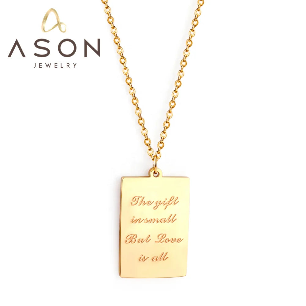 Ason 18k Gold Plated Minimalist Rectangle Pendant Necklace Stainless Steel English Personality Pendant Necklace