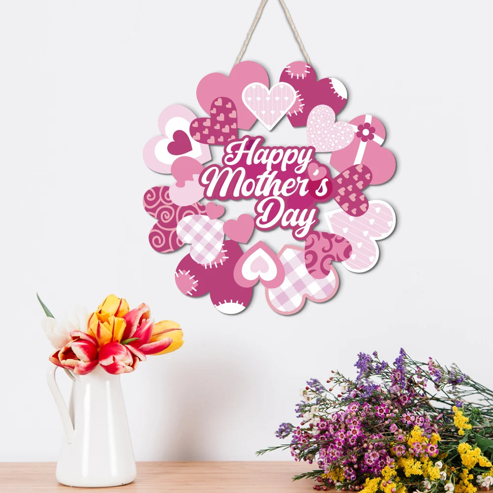 Putuo Decor Happy Mother's Day Hanging Wooden Wall Sign Irregular Shape for Mother's Day Gift Home Decor