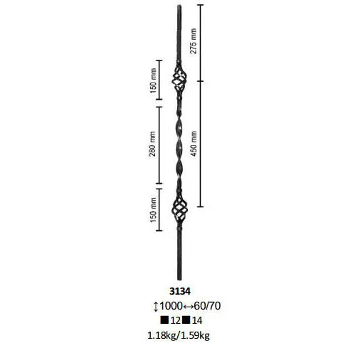 Ornamental Wrought Iron Components Forged Iron Picket Twisted for Staircase Railing Handrail Balustrade Balcony Gate Fence Parts