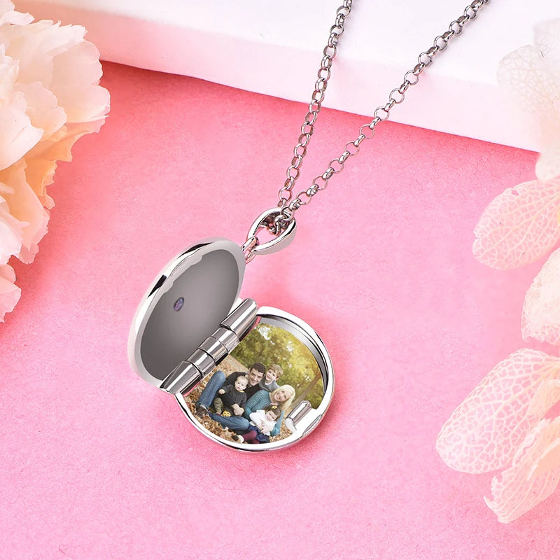 Hot Selling Round Shape Photo Locket Custom Photo Necklace Pendant 925 Sterling Silver Necklace Pendant for Women