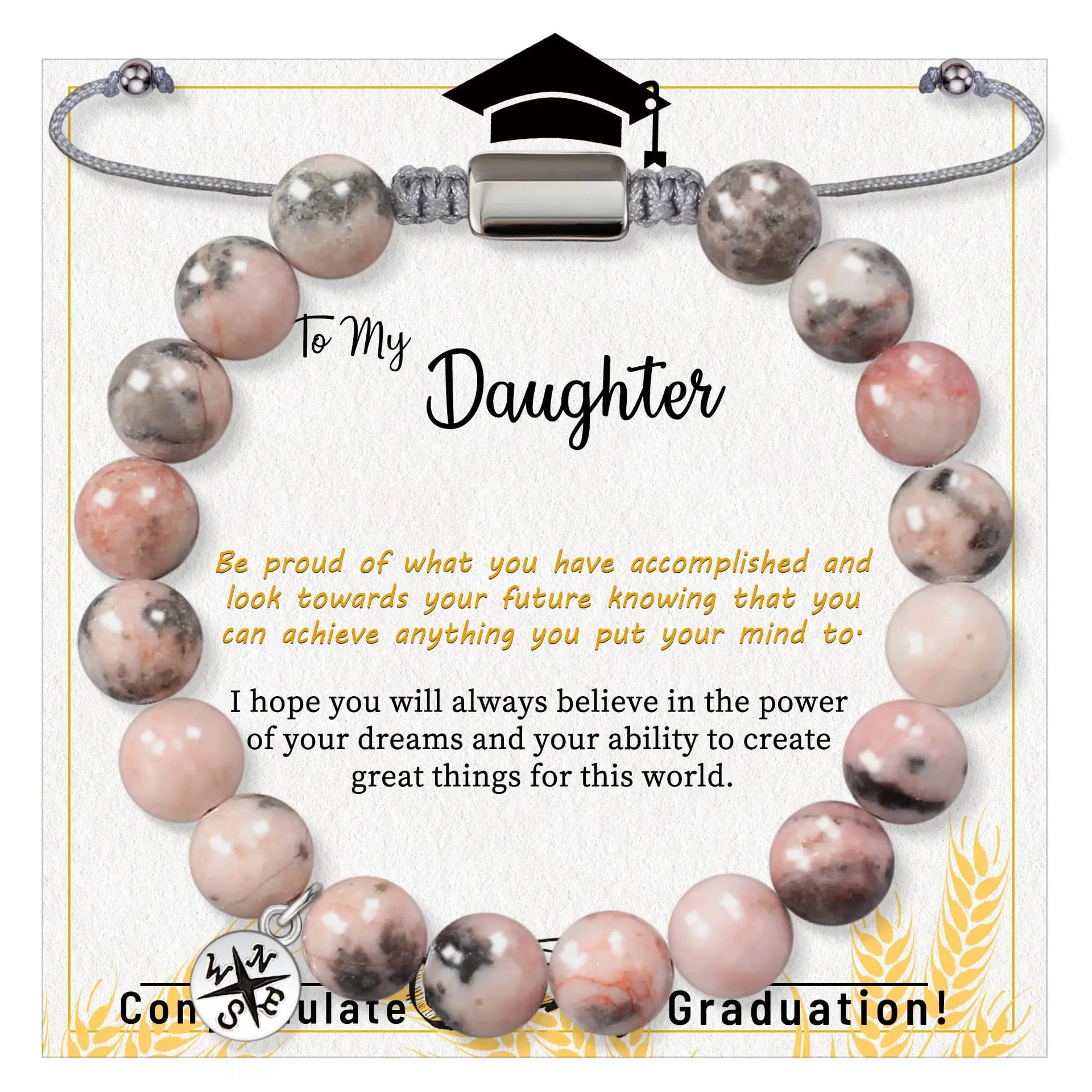 Risingmoon 1pc/card Graduation Gift Bracelet Matte Agate Jade Bracelets Healing Natural Stone Bead Bracelet for Gift