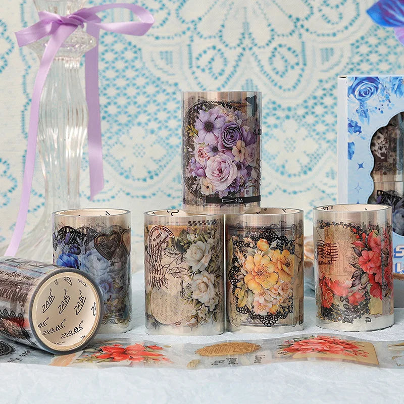 6 Rolls/box Nostalgic Floral Tape Handbook Tape PET  Handbook Tape Stickers