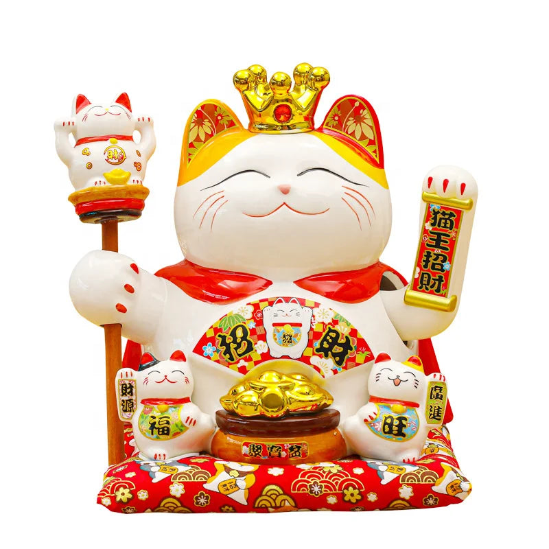 Huge Waving Arm  Big Size 9 Inch Electric Automatic Shaking Hand Lucky Cat king Maneki Neko for Business Store Opening