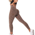 Women's High Waist Seamless Leopard Scrunch Back Fitness Leggings Soft Compression Comfort Slimming Activewear Summer Workouts