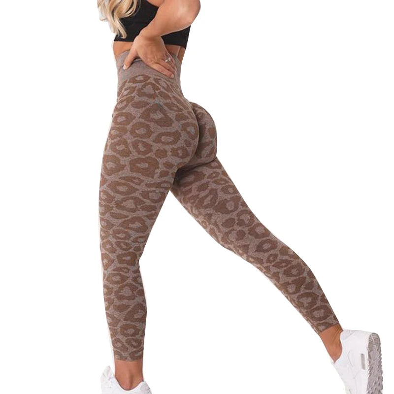 Women's High Waist Seamless Leopard Scrunch Back Fitness Leggings Soft Compression Comfort Slimming Activewear Summer Workouts