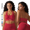 Low MOQ Custom Sportswear High Support Women Hanging Neck Fitness Running Bra Crop Top Sexy Beautiful Back Sports Yoga Bra