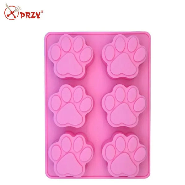 Cat Paw Dog Footprints 6 Cavity Silicone Mold for Handmade Soap Cake Baking