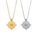 Waterproof Fashion Jewelry Creative Sun Compass Pendant Necklace 18K Gold Plated Stainless Steel Link Chain Women Gift