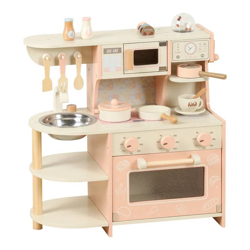 Children Wooden Pink Kitchen Set Pretend Toys for Kids Girls Boys