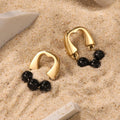 14k Gold Stainless Steel Stud Earrings Vintage Black Semi-precious Pendant U-shaped Earrings for Women Girls