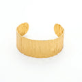 QIAOREN 12675 18K Gold Bark Texture Wide Open Cuff Bracelet Stainless Steel Hand Hammered Streaky Adjustable Stackable Jewelry