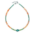925 Sterling Silver Natural Turquoise with Spiny Oyster Shell Necklace 16inch