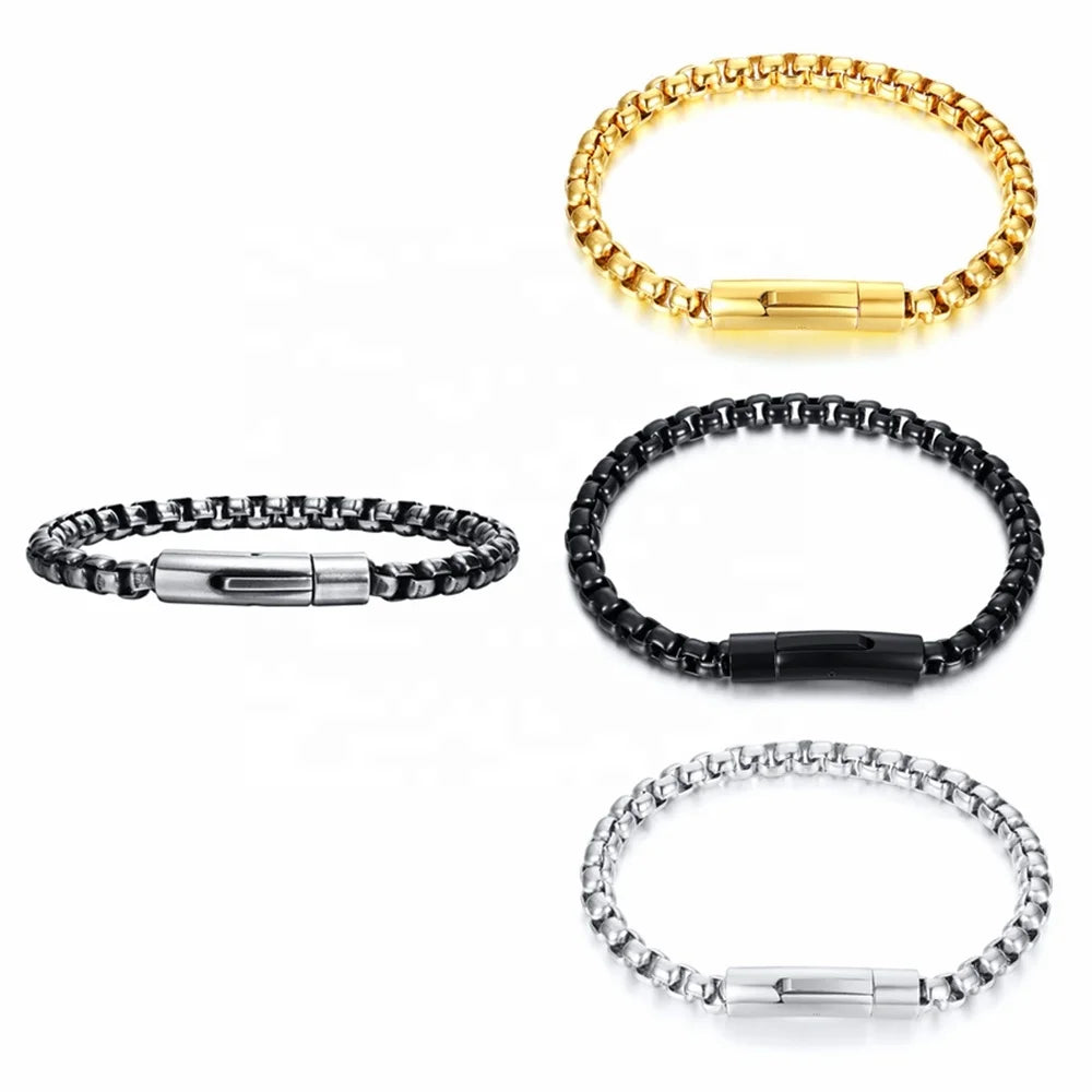 MECYLIFE 6MM Box Chain Bracelet Classic Stainless Steel Mens Bracelets Fashion Link Chain Bracelet