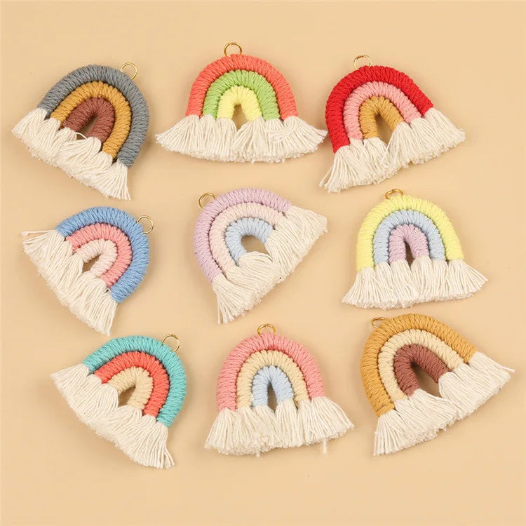 Handwoven Boho Rainbow Charm Woven Macrame Handmade Lanyard Pendant DIY Accessories Tassel Keychain