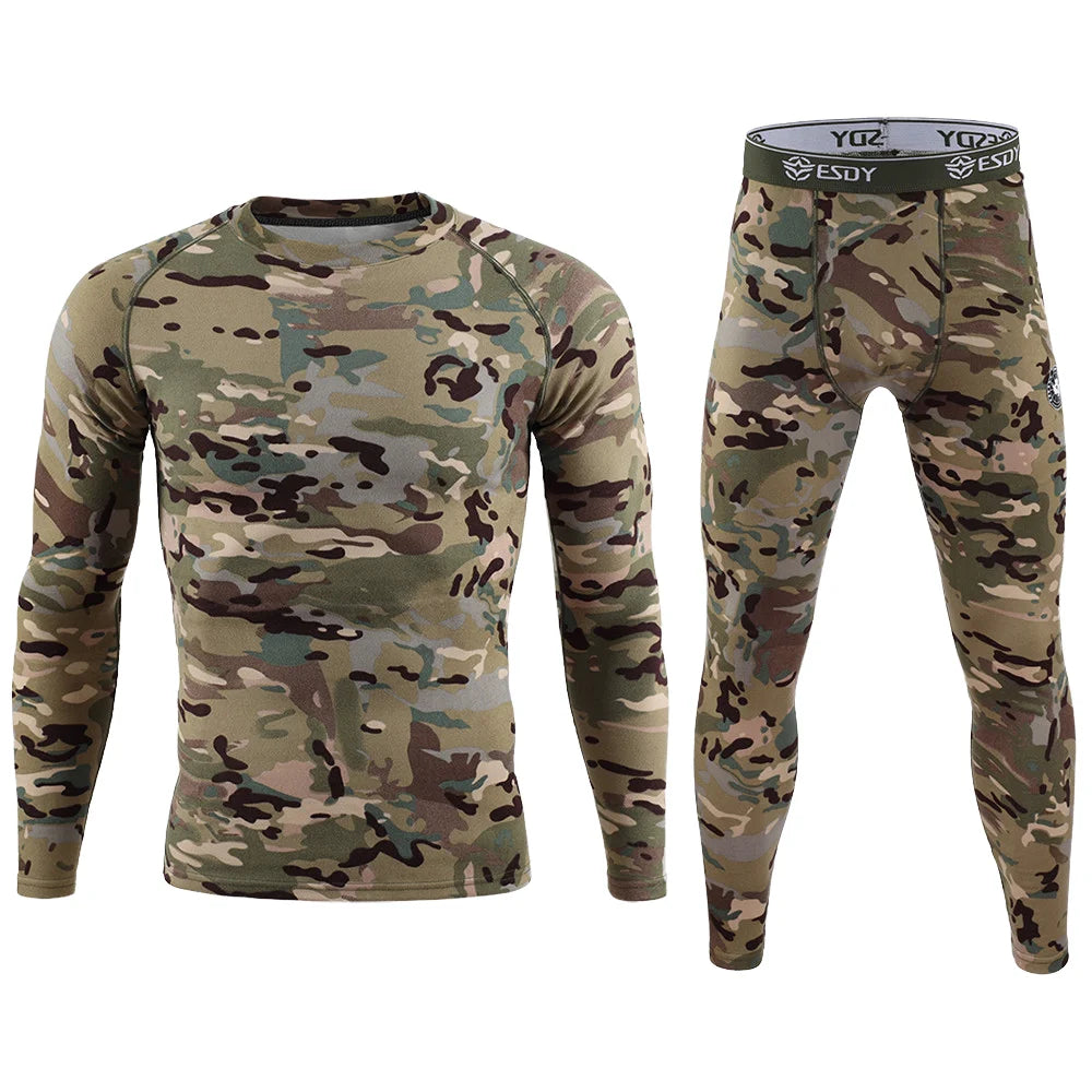 CXXM Men's Thermal Underwear for Outdoor Sports Easy-to-Wear Camo Print Breathable and for Winter Season