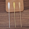 14.8cm Embossed Flower Pattern Oval Head Metal Hair Sticks With Holes on Heads for Hang Charms Hair Forks  for DIY Bun Head