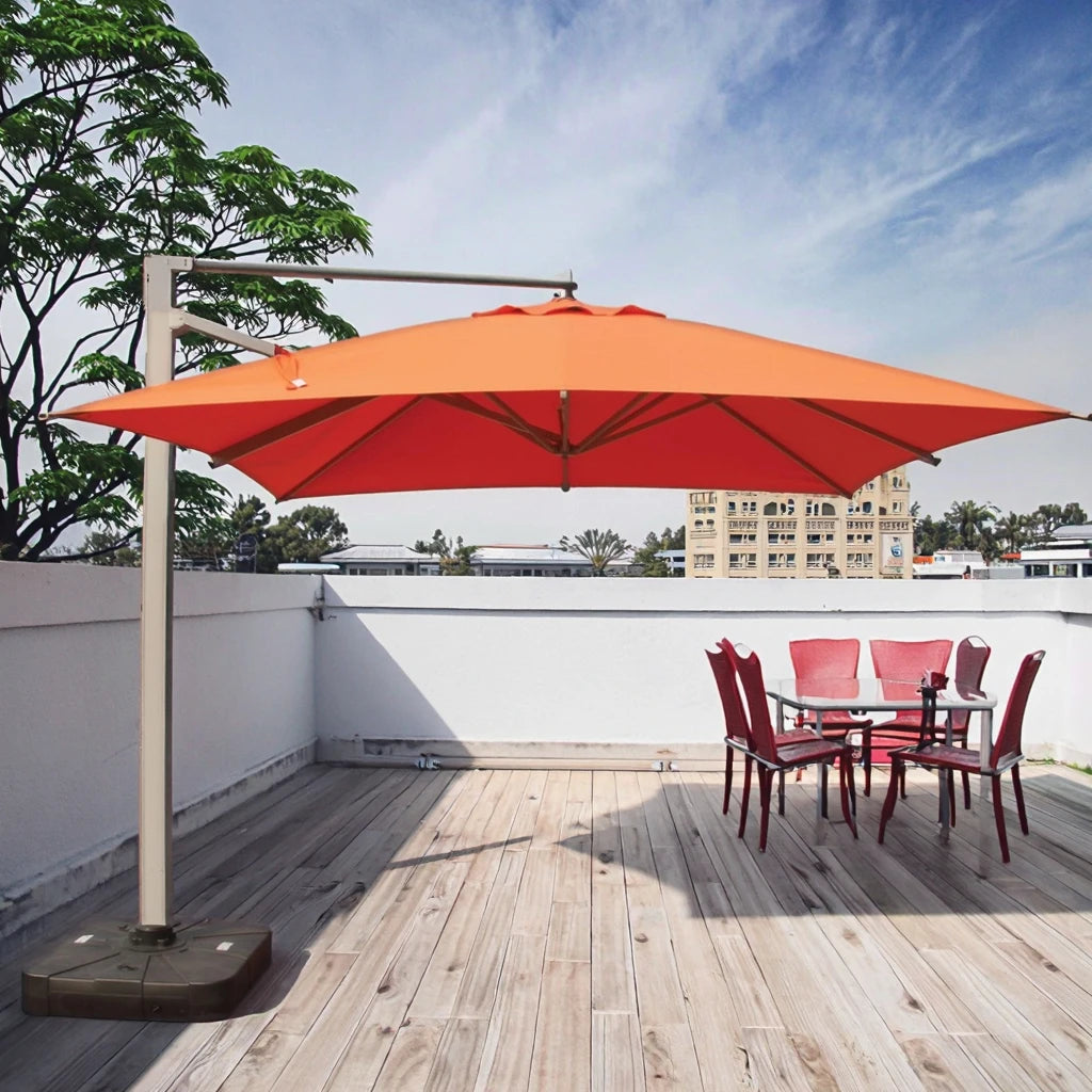 MOMODA Modern Orange Fabric Sun Umbrella Outdoor Waterproof Parasol and Aluminum Pole Plastic Base for Hotels