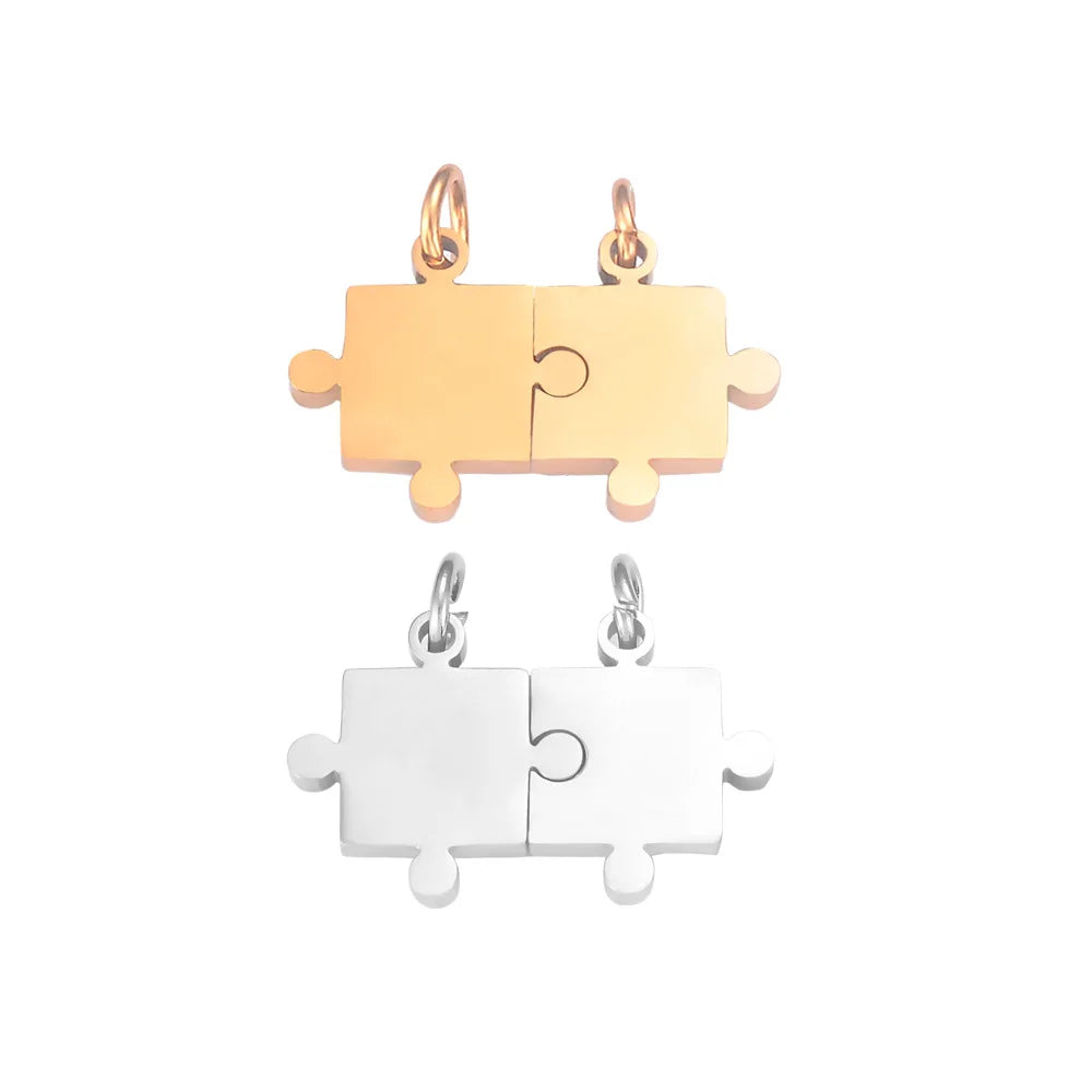 Wholesale Puzzle Little Charms Stainless Steel Mirror Puzzle Accessories DIY Jewelry Fine Necklace Puzzle Pendant Set