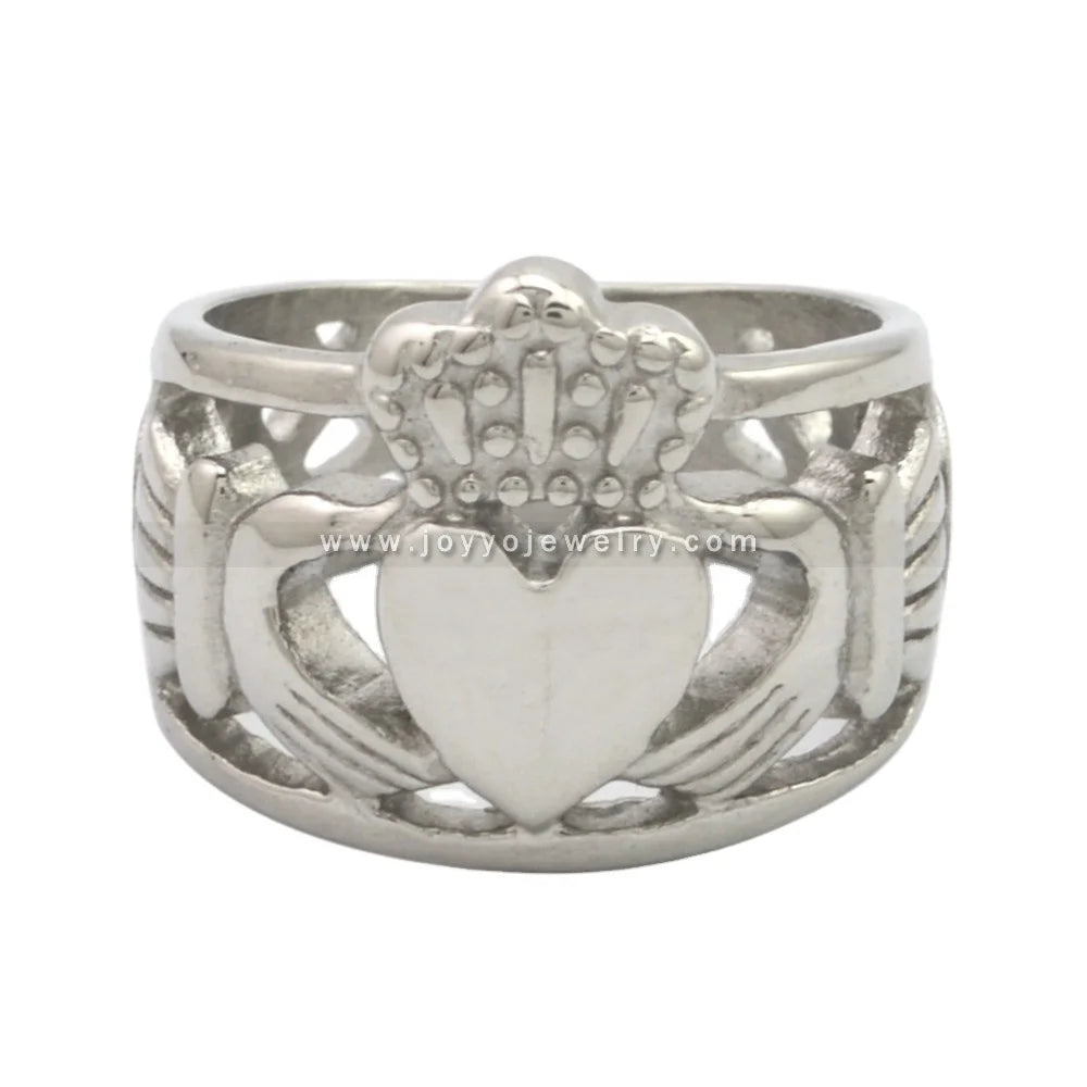 Classic Irish Style Stainless Steel Claddaghs Rings Celtic Crown Heart Wedding Ring for Ladies