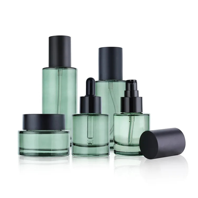 50g 40ml 100ml 130ml 150ml Cosmetic Green Glass Serum Jar Dropper Packaging Set Bottles Empty Cosmetic Packaging