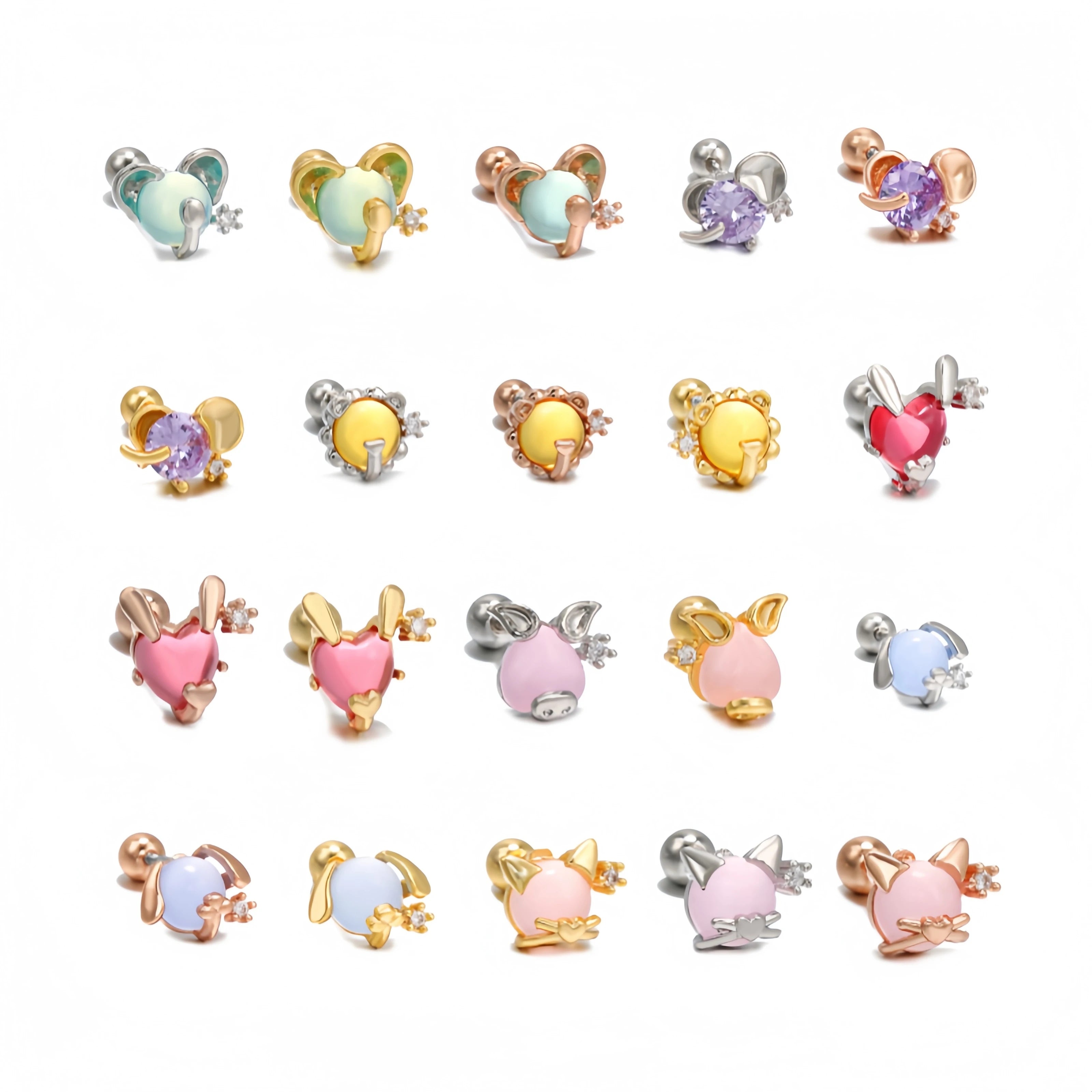Zuola Trendy Gold Plated Piercing Stud Ball Screw Cat Koala Cute Little Animal Small Zircon Stainless Steel Earring Studs Unisex