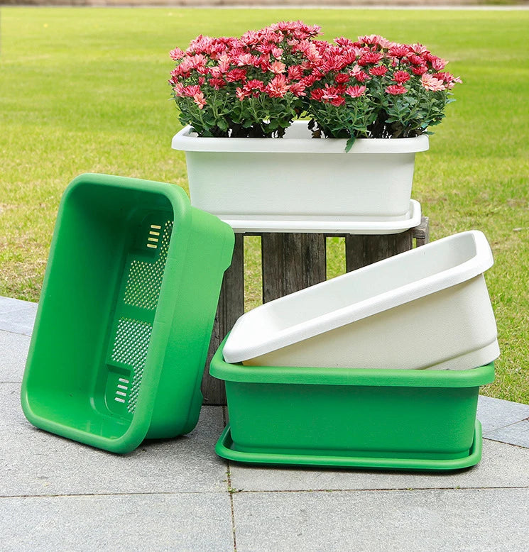 Factory White Plastic Pot for Balcony Square Thickened Plant Pot for Vegetable Durable Plastic Pot with Tray for Garden