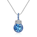 Fine Jewelry Round Shape Blue Topaz Gemstone Pendant 925 Sterling Silver Zircon Stones Necklace for Women
