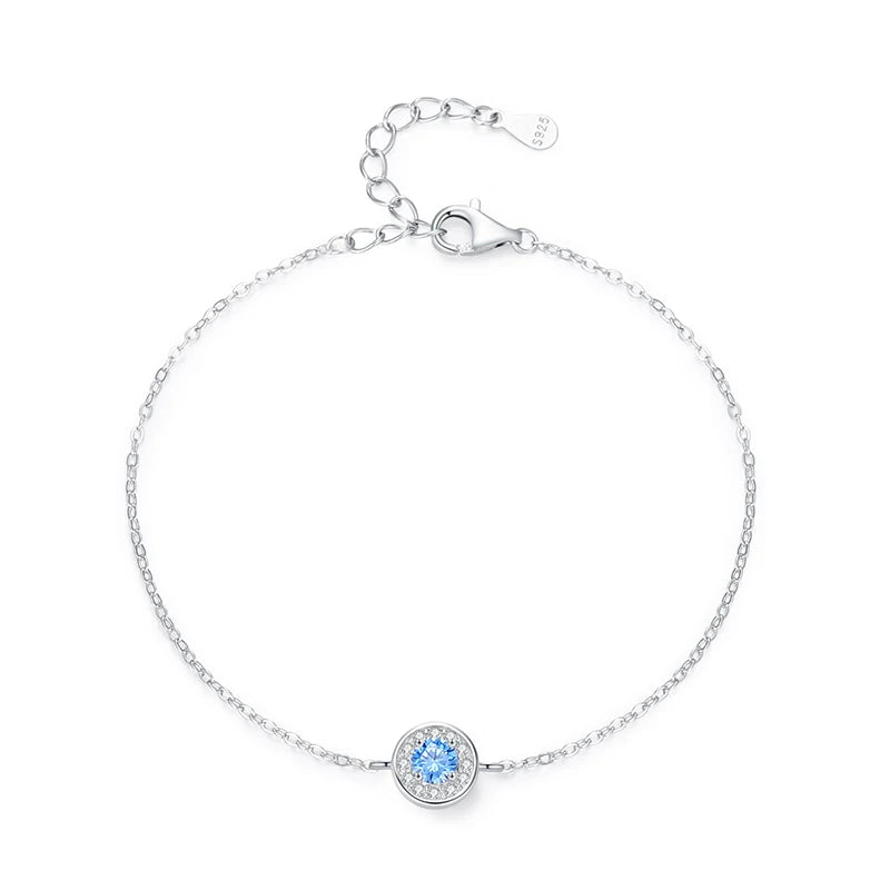 SL2042  925 Sterling Silver Trendy Round Sea Blue Zircon Chain Bracelet for Women Simple Design Statement Jewelry Party Gift