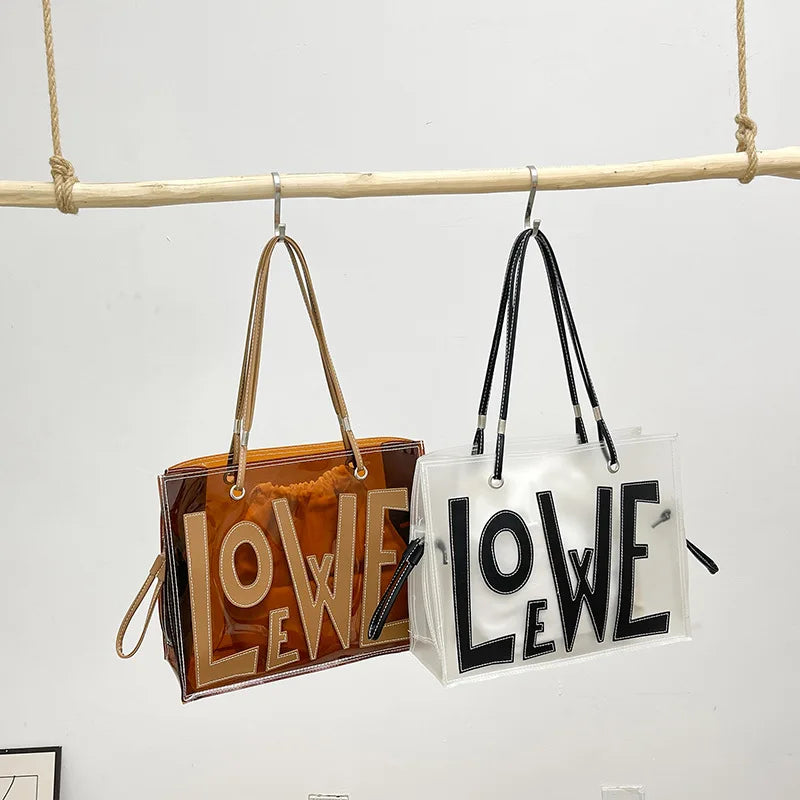 Fashion Large Transparent Pvc Tote Bag Multicolor Ins Style Handbag Gift Plastic Shopping Bag With Logo and Say Some Words