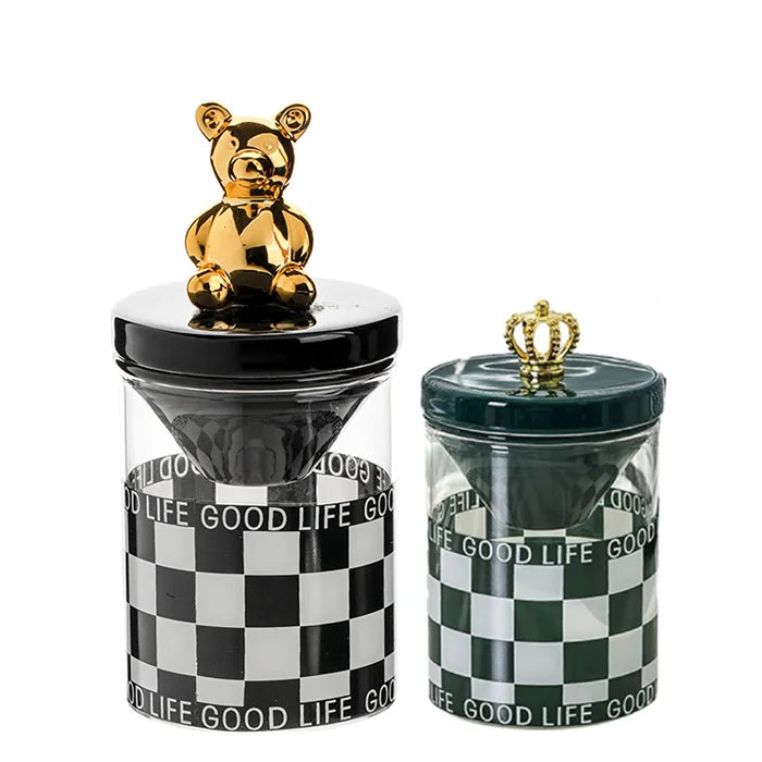 Aeofa Simple Checkerboard Glass Ashtray with Cover Light Luxury Creative Personality Decorative Ashtray Household Ornaments