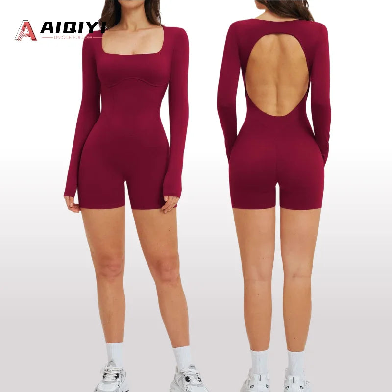 2539 Yoga Jumpsuit Athletic One Piece Workout Rompers Fitness Wear Backless Sports Unitard Yoga Set