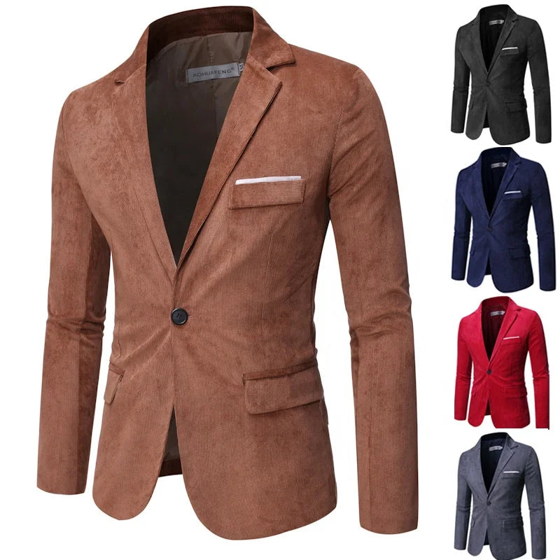2026 New Mens Suit Black Corduroy Jacket 6XL Business Casual Outfits Red Sport Coat Brown Blazer