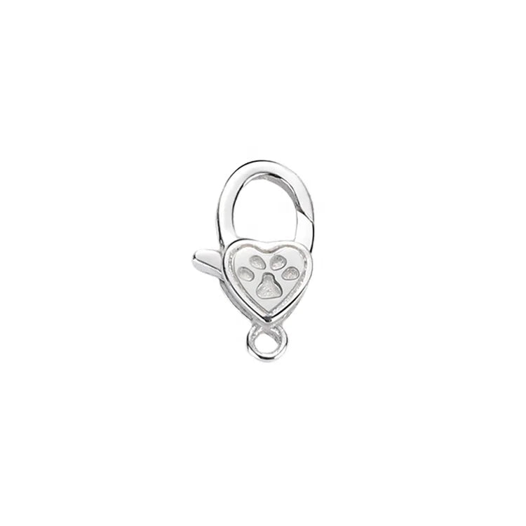 Adorable 925 Sterling Silver Dog's Paw Print Small Heart Shape Lobster Claw Clasp Necklace Bracelet Lock for Jewelri