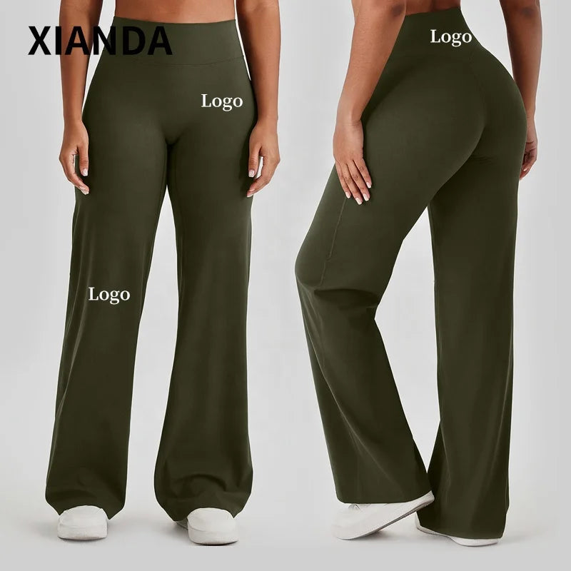 XIANDA Lightweight Quick-drying Butt Lifting Blank Straight-leg Pants Gym Fitness Sports High Waist Wide Leg Pants for Women MegaBDM