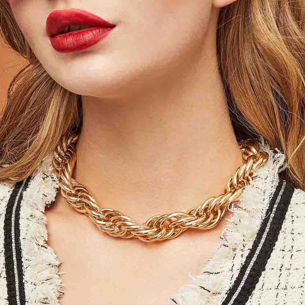 Hip Hop Gold Color Twisted Chain Choker Necklace Chain