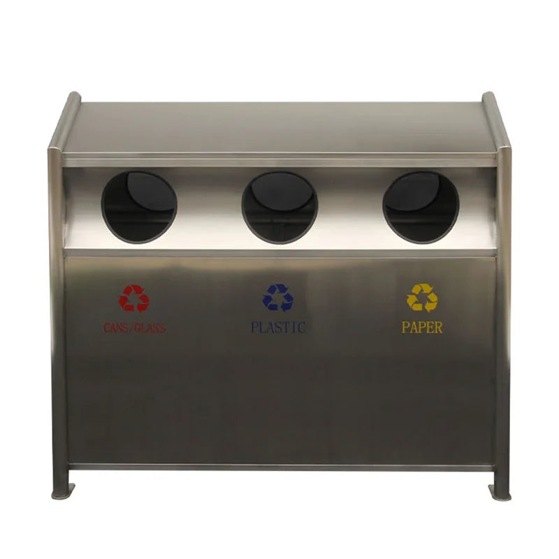 Custom Outdoor Metal Garbage Receptacle Trash Can Outside Street Recycle Waste Bin Airport Commercial Stainless Steel Dustbin