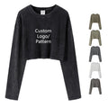 OEM Women's Casual 260GSM 100% Cotton Crew Neck Long Sleeve T Shirt Good Quality Blank Crop Top Solid Vintage Oversized Autumn