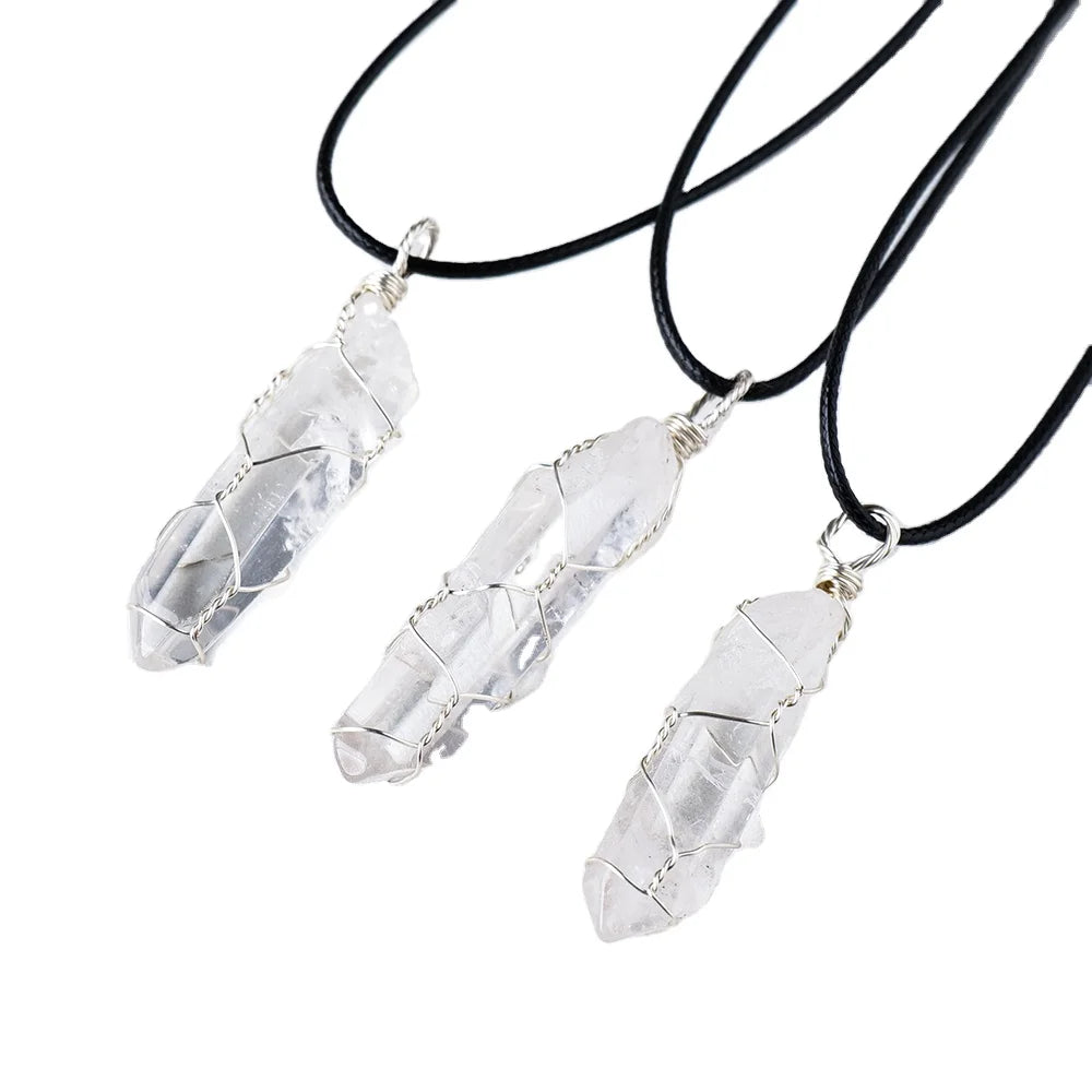 Natural clear Quartz Single Crystal  Pendant Healing Stone Crystal Jewelry Necklace