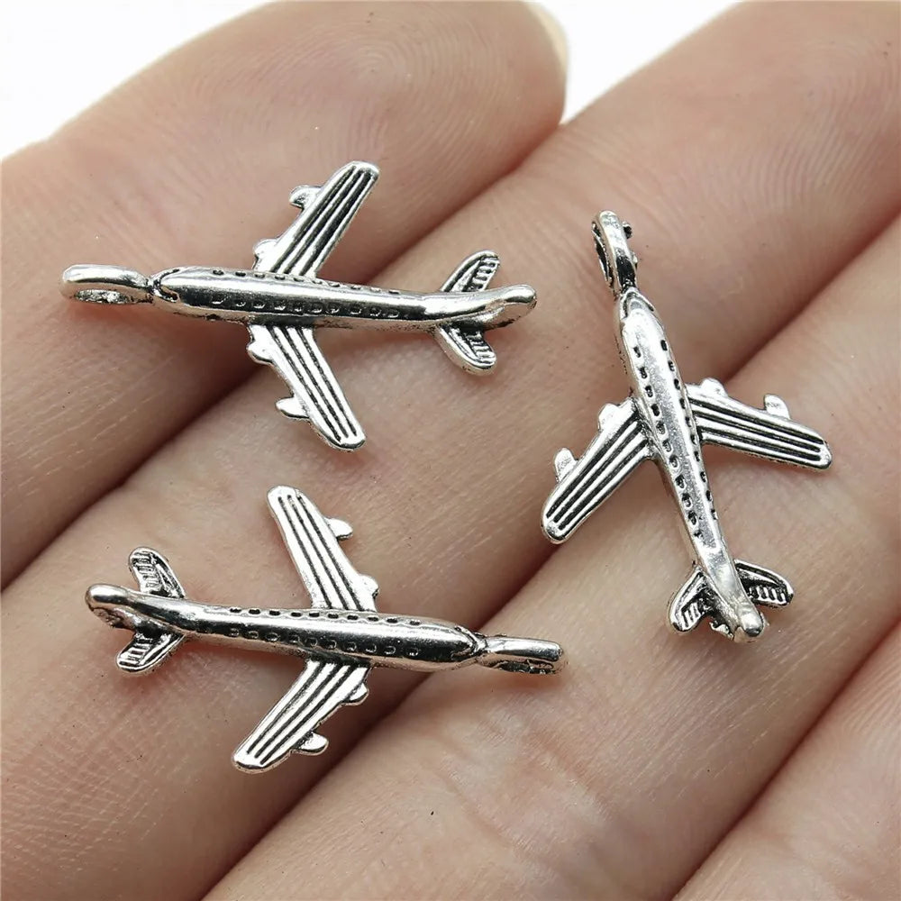 Passenger Airplane Charm 23x15mm Antique Silver Zinc Alloy for Flight Attendant Jewelry MegaBDM