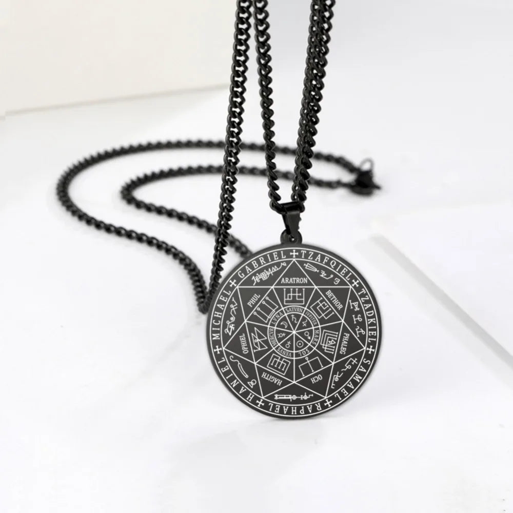 7 Archangels Sigil Charm Necklaces Pentacle Magic Amulet Lucky Charms Protection Supernatural Talisman Necklace