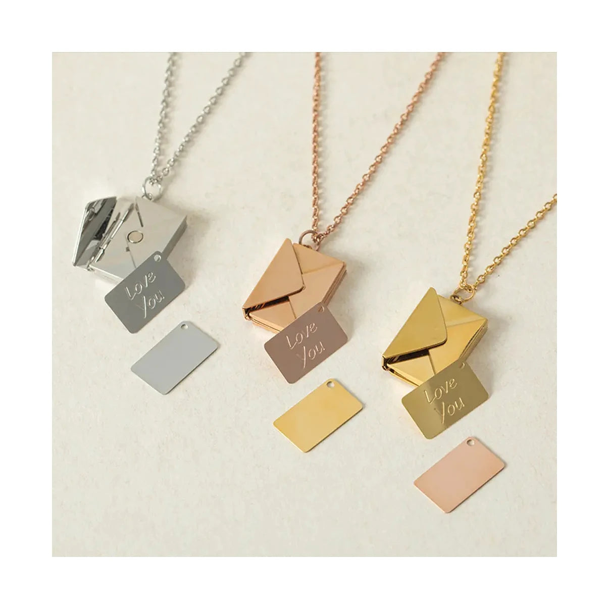 Custom Engraved Necklace Jewelry Personalized Stainless Steel Locket Pendant Love Letter Envelope Necklace for Women Men Gift