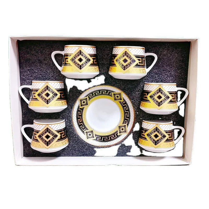 New Item Ceramic Arabic Coffee and Turkish Tea Set 6 Cup and 6 Saucer with Gift Box for Occasions