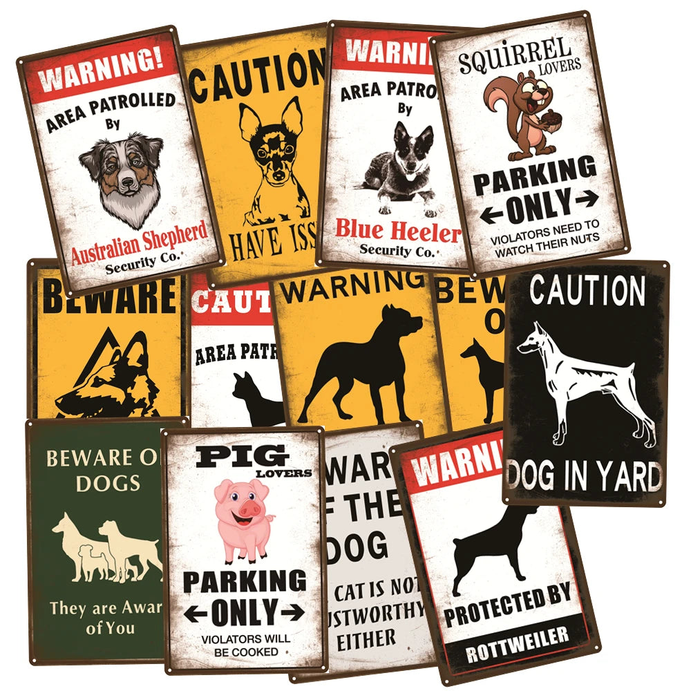 Beware of Dog Cat Pig Camel Warning Caution Vintage Tin Poster Metal Sign Wall Decor Farm Home Kennel Doghouse Decoration A12