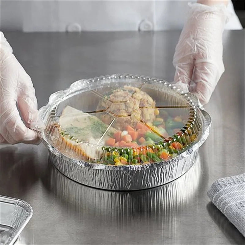 Various Full Size Round Pans Paper Lid Plastic Cover Takeaway Hot Food Packing and Roasting Foil Aluminum Container