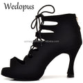 Wedopus Jazz Dance Boots Black with Platform High Heel Faux Suede Dancing Shoes 10CM