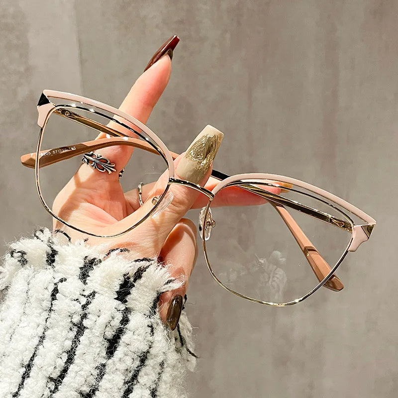 Fashion Color Optical Computer Eye Protection Metal Frames Eyeglasses Cat Eye Anti Blue Light Women Prescription Eyewear