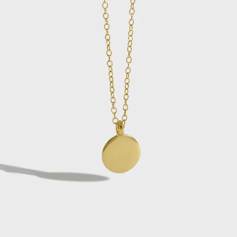 Simple 925 Sterling Silver Round Disc Charm Pendant Dainty Necklace