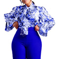 D342 New Arrival Fashionable Slim Style Womens Blouses & Shirts Printed Tie up Blouses Elegant Women African Shirts for Women