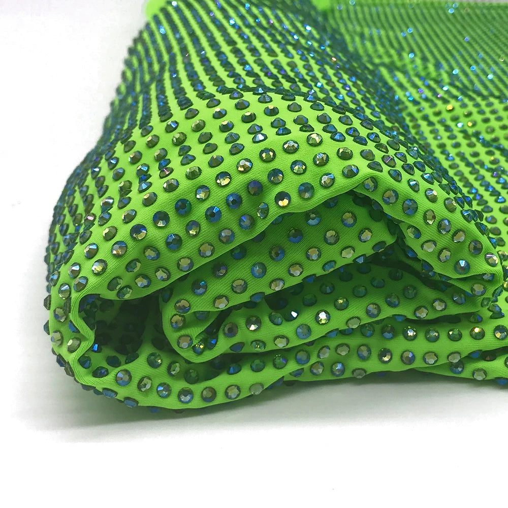 F012 SS16 Luxury  Crystals Fabric With Rhinestones Soft Stretch Fabric With Rhinestones