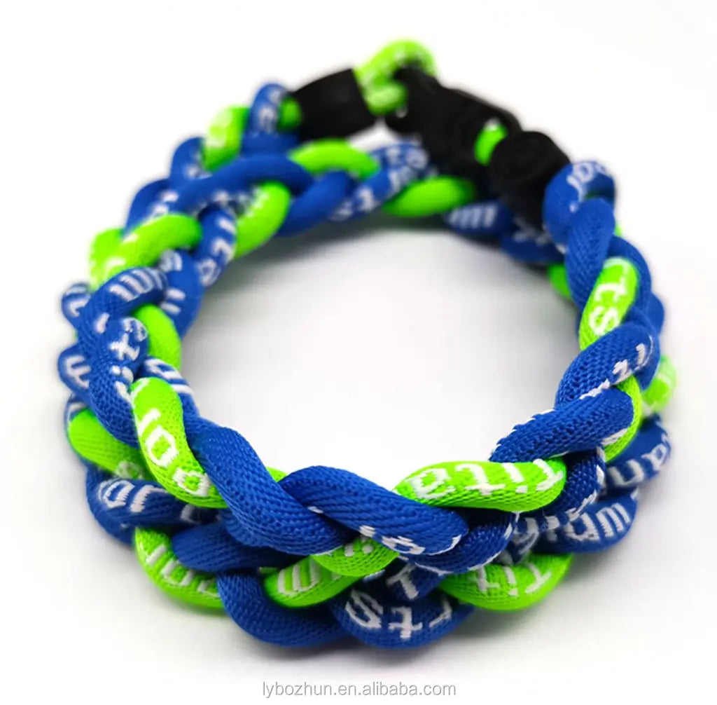 Wholesale Braided Blue-green Baseball Necklace Rope Braided Sport 3 Rope Titanium Necklace